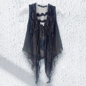 Pretty Angel Vest Lace Women's XL Dark Gray Boho Waterfall Asymmetrical NWT